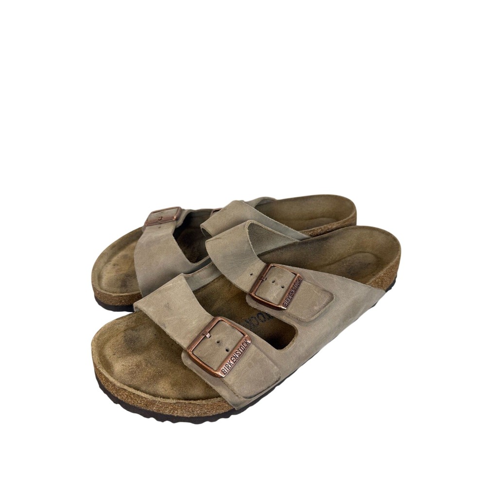 Birkenstock Arizona Sandals Mens 42 Taupe Suede Double Strap Slides
